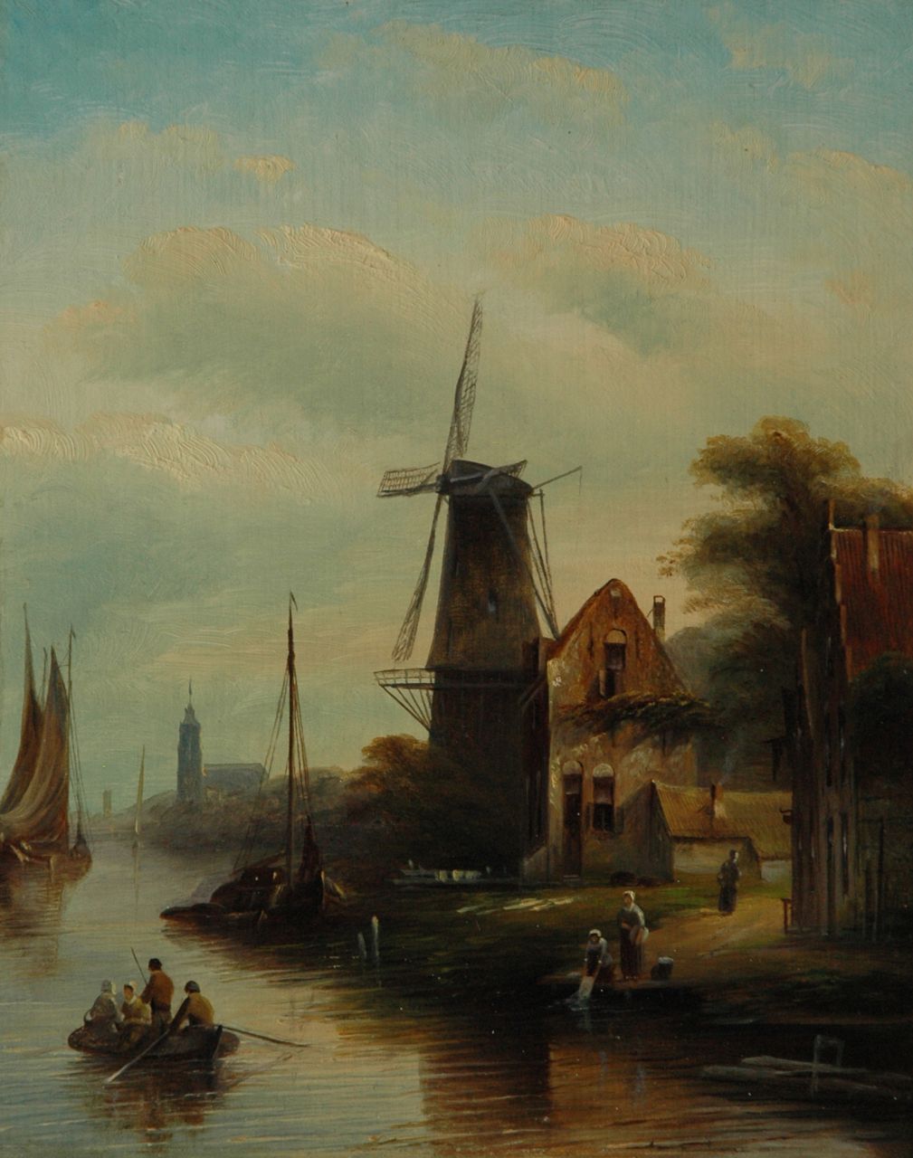 Spohler J.J.C.  | Jacob Jan Coenraad Spohler, A river landscape with a windmill, Öl auf Holz 27,1 x 21,3 cm