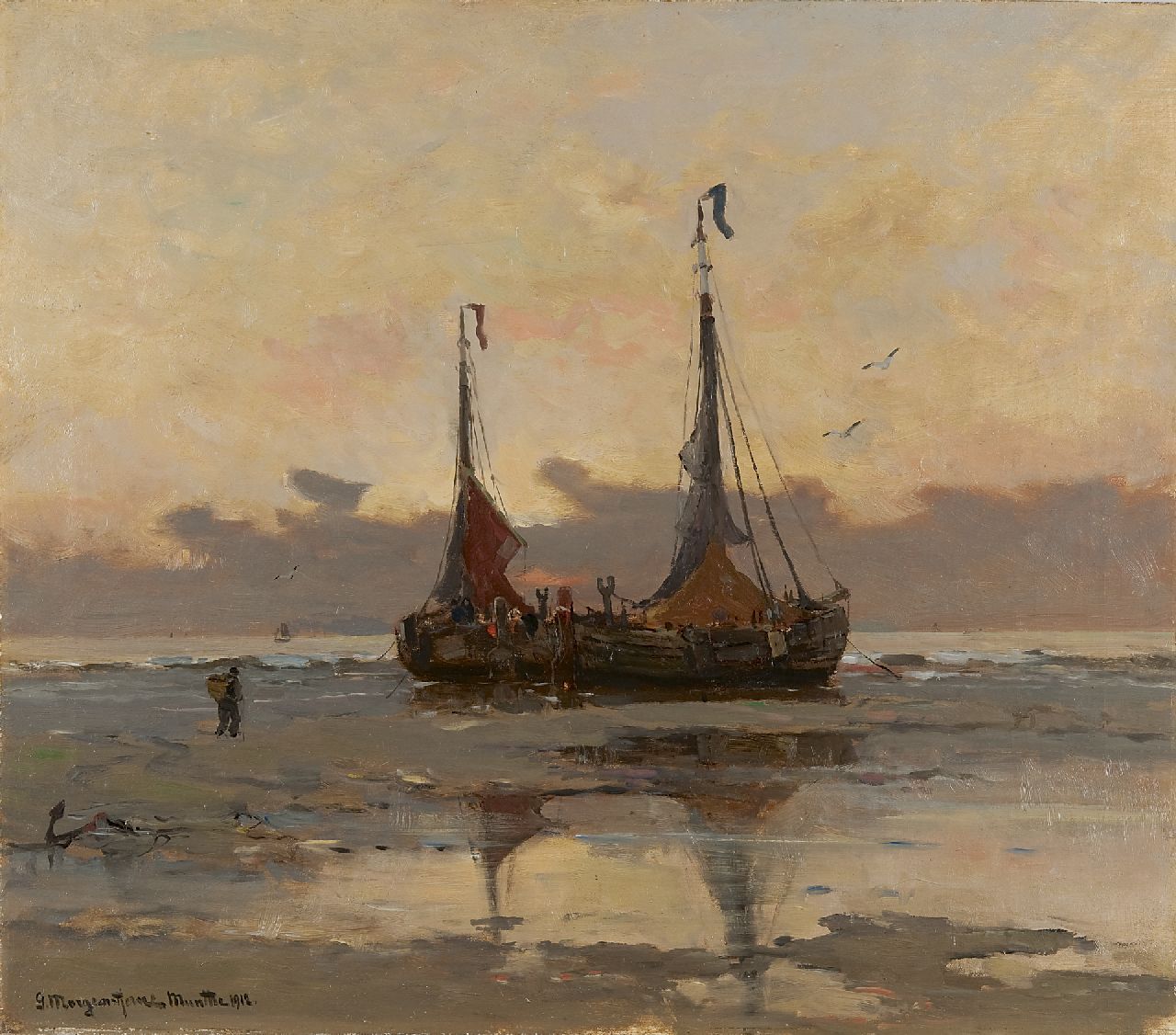 Munthe G.A.L.  | Gerhard Arij Ludwig 'Morgenstjerne' Munthe, Fishing boats at low tide, Öl auf Leinwand 55,3 x 63,3 cm, signed l.l. und dated 1912