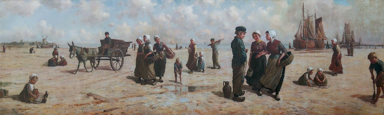 Henri Houben | Junge Fischerleute am Strand, Öl auf Leinwand, 92,0 x 305,0 cm, Unterzeichnet l.u. und datiert 1907