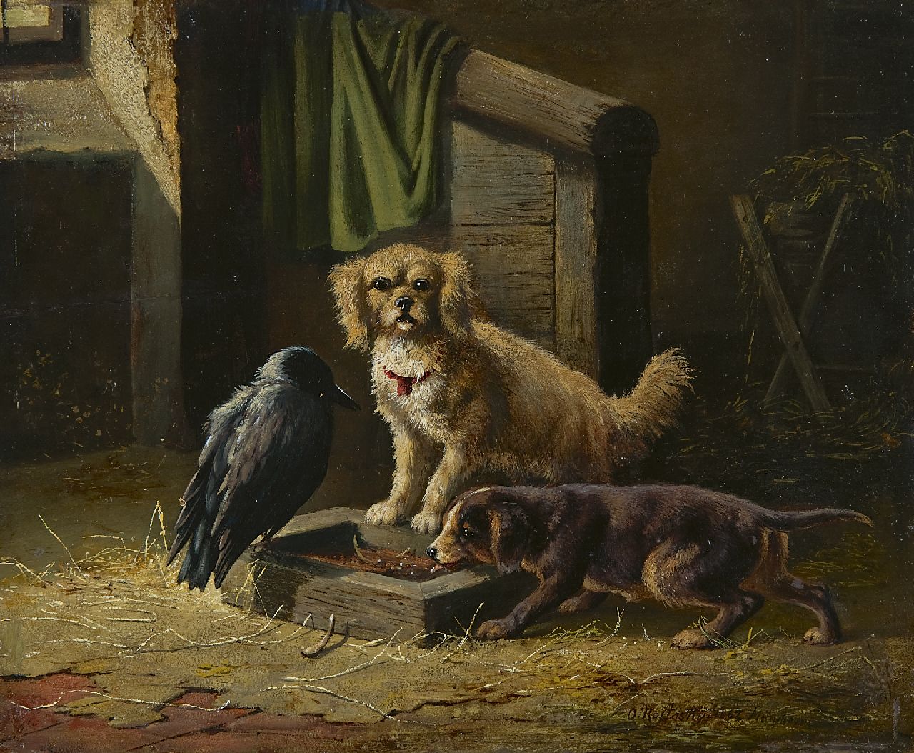 Carl Oswald Rostosky | The intruder, Öl auf Holz, 28,0 x 33,9 cm, signed l.r. und dated '1862 München'