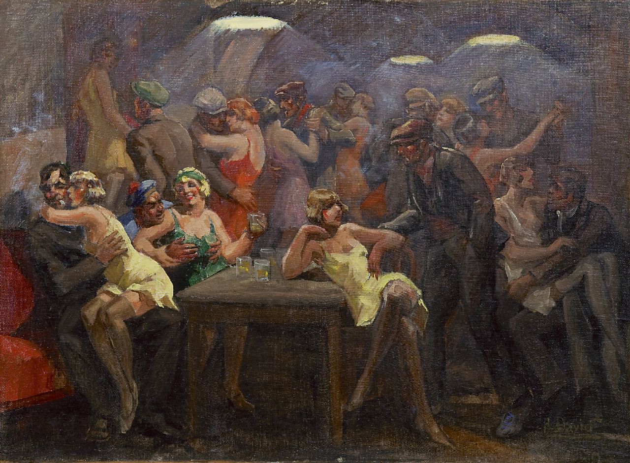 André David | The cheap bar, Öl auf Leinwand auf Holz, 50,2 x 68,6 cm, signed l.r. und dated 1934 on the reverse