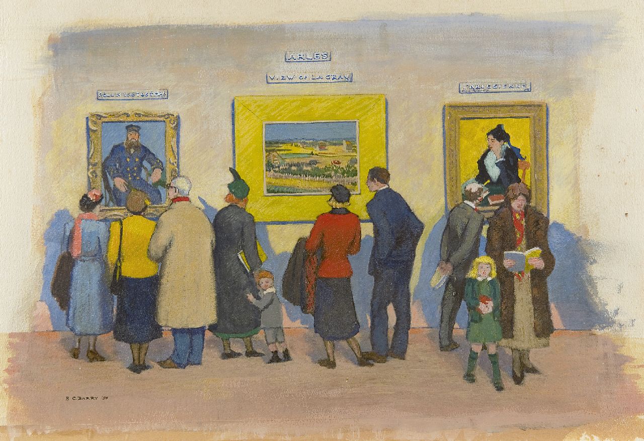 Edith Cleaves Barry | Van Gogh im Metropolitan Museum, 1950, gouache and oil on paper, 30,0 x 41,3 cm, Unterzeichnet l.u. und datiert '50
