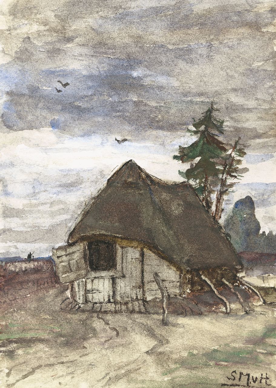 Mesdag-van Houten S.  | Sina 'Sientje' Mesdag-van Houten, Sheepfold in Drenthe, Aquarell auf Papier 27,1 x 19,0 cm, signed l.r. with initials