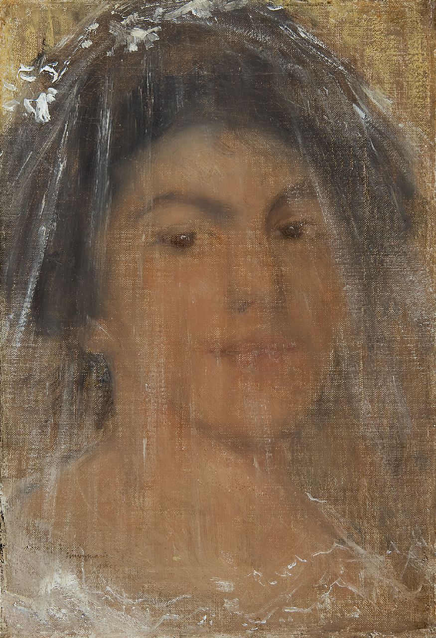 Maris S.W.  | Simon Willem Maris, Junge Frau mit Schleier, Öl auf Leinwand 38,5 x 26,2 cm, Unterzeichnet l.u. und datiert 9. Dez. '09