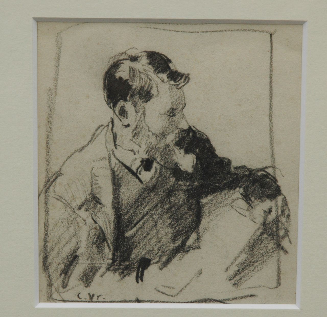 Vreedenburgh C.  | Cornelis Vreedenburgh, An artist at work, Schwarze Kreide auf Papier 12,1 x 11,3 cm, signed l.l. with initials