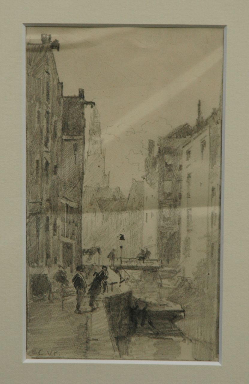 Vreedenburgh C.  | Cornelis Vreedenburgh, The Oudezijds Kolk with the Oude Kerk, Amsterdam, Bleistift auf Papier 20,5 x 12,0 cm, signed l.l. with initials