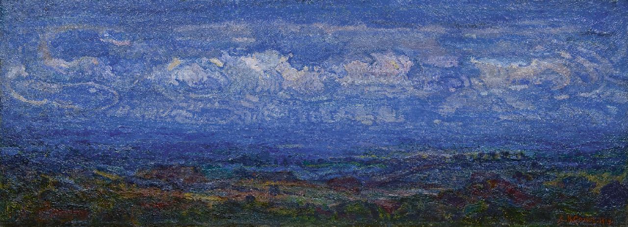 Gouwe A.H.  | Adriaan Herman Gouwe, Landscape under blue sky (Limburg), Öl auf Leinwand 47,2 x 127,3 cm, signed l.r. und dated 1919