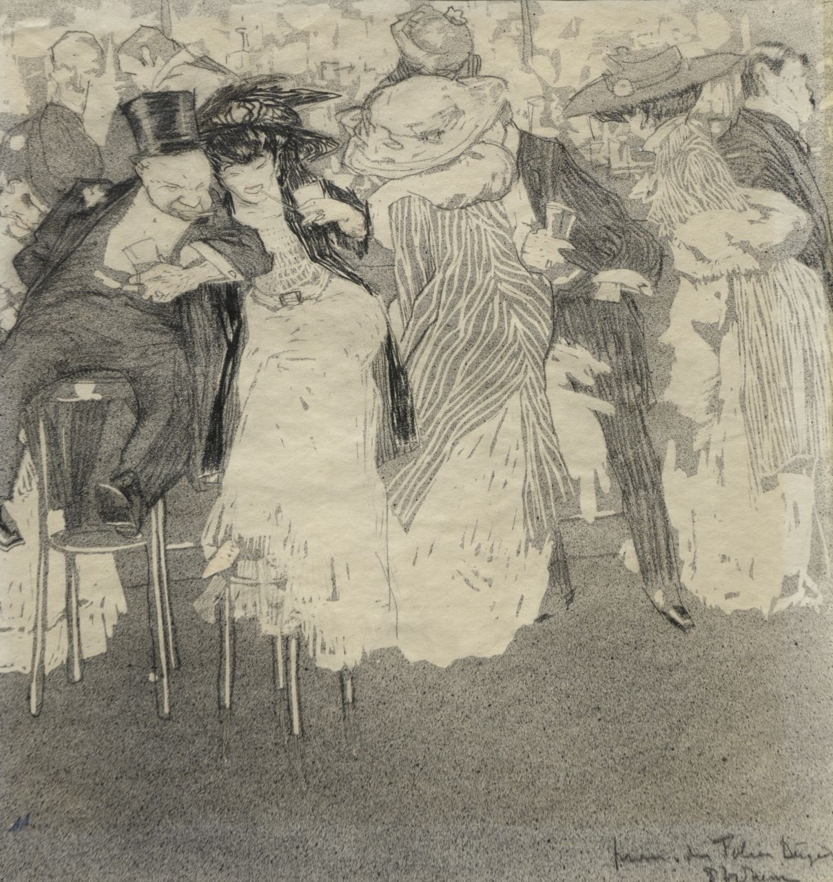 Hem P. van der | Pieter 'Piet' van der Hem, Henri de Toulouse-Lautrec at the Folies Bergère, Paris, Tinte und Kreide auf Papier 32,9 x 31,4 cm, signed l.r.