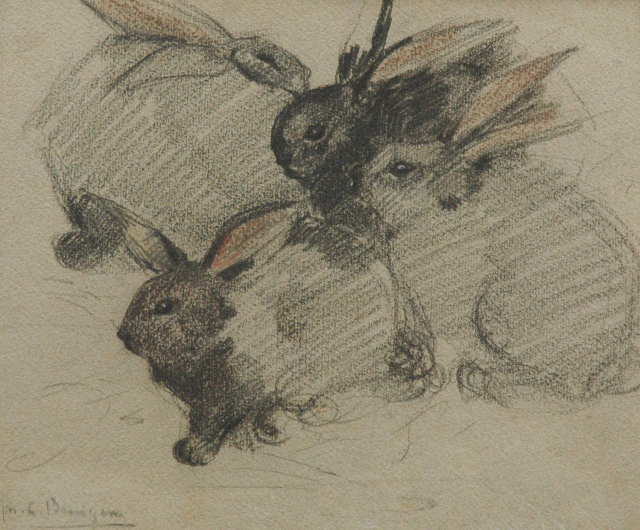 Bruigom M.C.  | Margaretha Cornelia 'Greta' Bruigom, Four rabbits, Kreide auf Papier 24,1 x 29,0 cm, signed l.l.