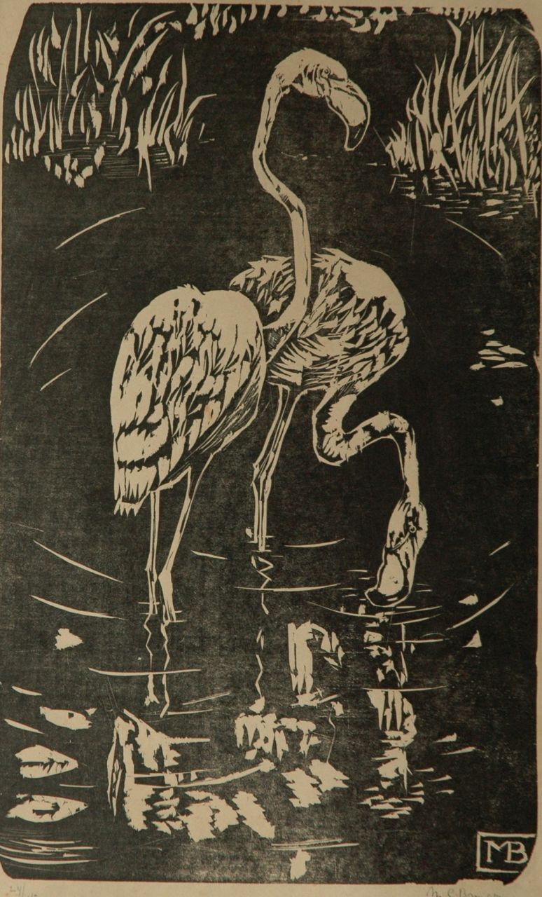 Bruigom M.C.  | Margaretha Cornelia 'Greta' Bruigom | Grafik zum Verkauf angeboten | Zwei Flamingos, Litho 49,0 x 32,4 cm, Unterzeichnet r.u. im Stein mit Monogramm und r.u. geschrieben