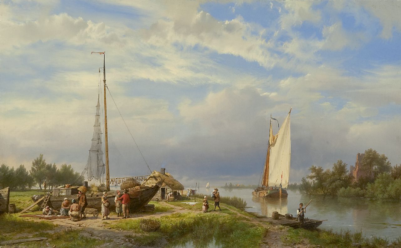 Koekkoek H.  | Hermanus Koekkoek, Am Fluss an einem Sommertag, Öl auf Leinwand 36,8 x 58,0 cm, Unterzeichnet l.u.