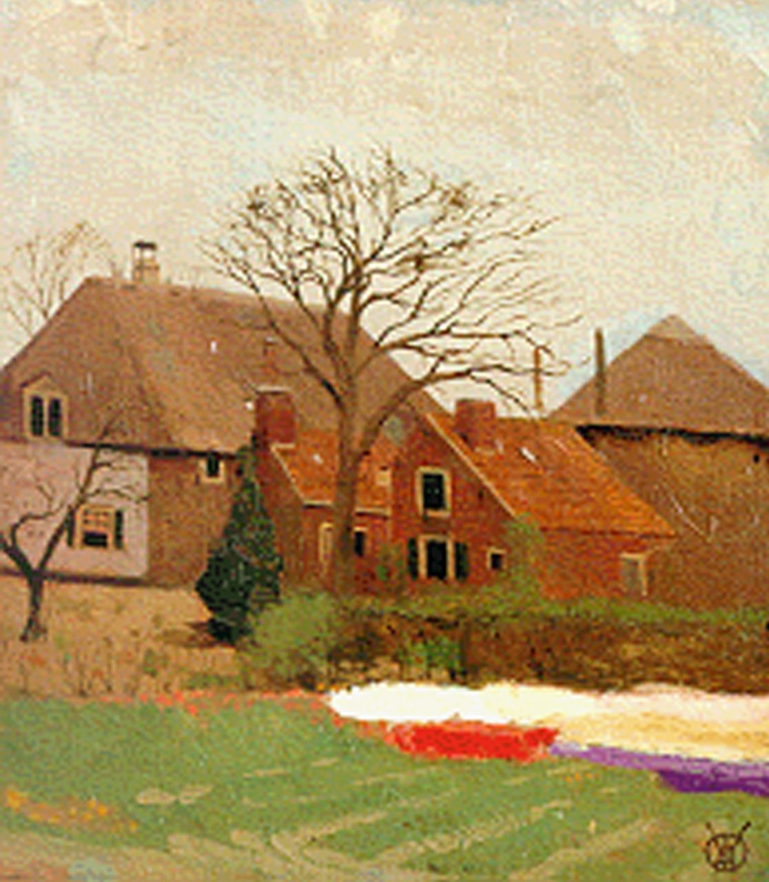 Dijsselhof G.W.  | Gerrit Willem Dijsselhof, The farm 'Bronstee' in Heemstede, Öl auf Leinwand auf Holz 23,8 x 21,1 cm, signed l.r. with monogram und executed in 1906
