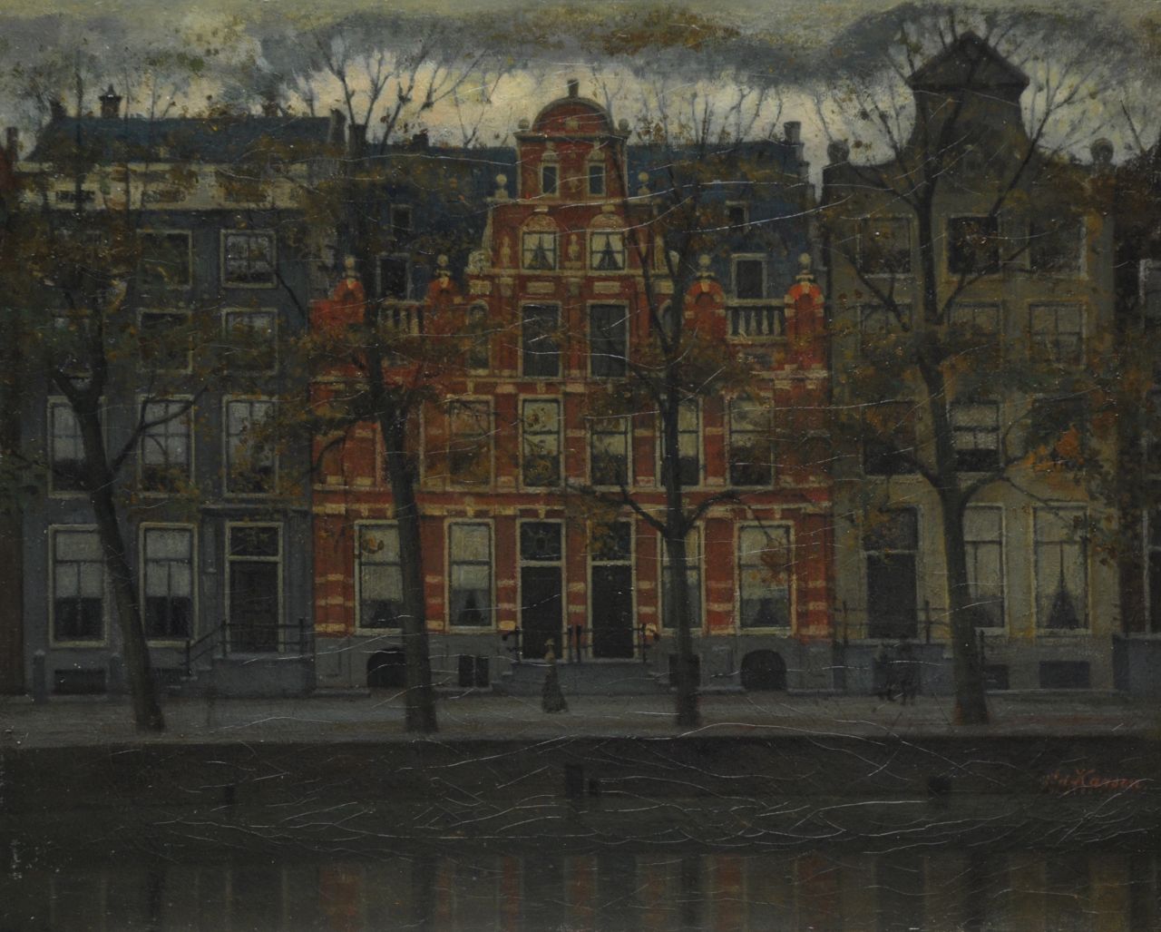 Karsen J.E.  | Johann 'Eduard' Karsen, Das Haus Bartolotti an der herengracht, Amsterdam, Öl auf Leinwand 45,1 x 55,5 cm, Unterzeichnet r.u. (doppelt)