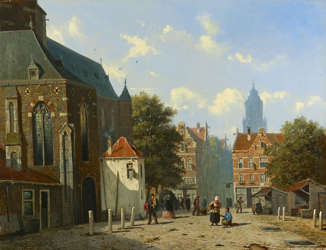 Roosdorp F.  | Frederik Roosdorp, A view of a Dutch church square, Öl auf Leinwand 55,9 x 71,4 cm