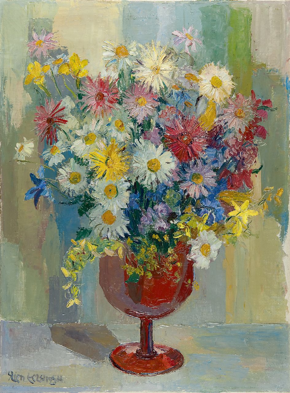 Eelsingh C.  | Christiana 'Stien' Eelsingh, Daisies in a red vase, Öl auf Leinwand 80,0 x 60,2 cm, signed l.l. und painted in 1950-1955