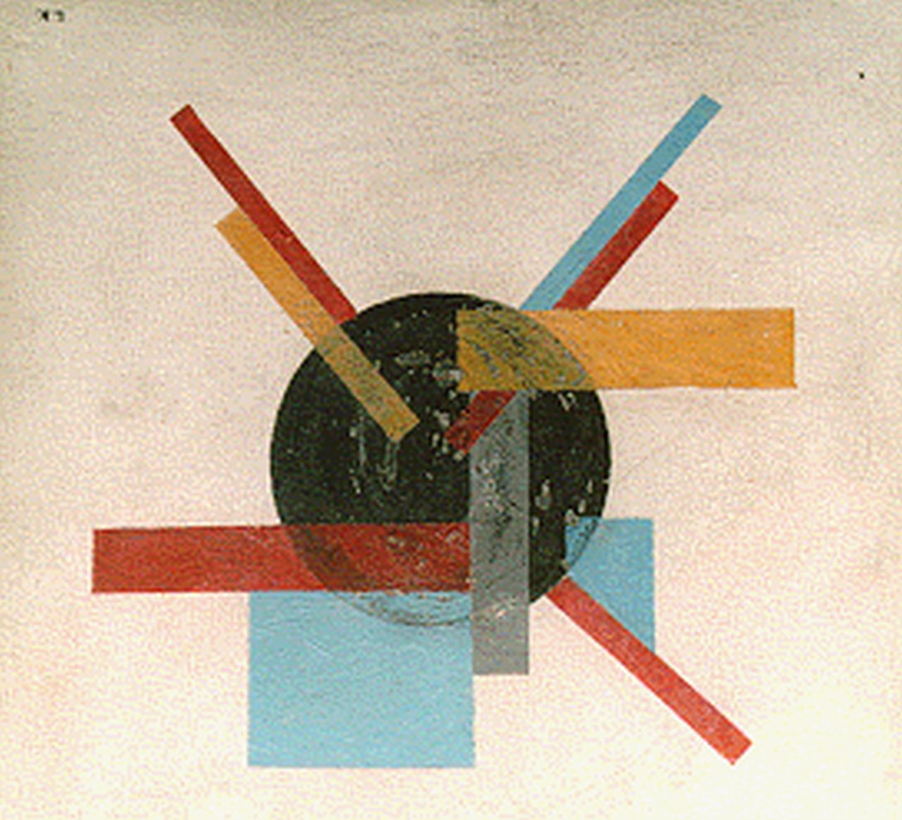 Kroha L.  | Ladislau Kroha, Suprematische compositie in zwart/rood geel en blauw, Öl auf Holz 25,1 x 25,7 cm, gesigneerd rechtsonder