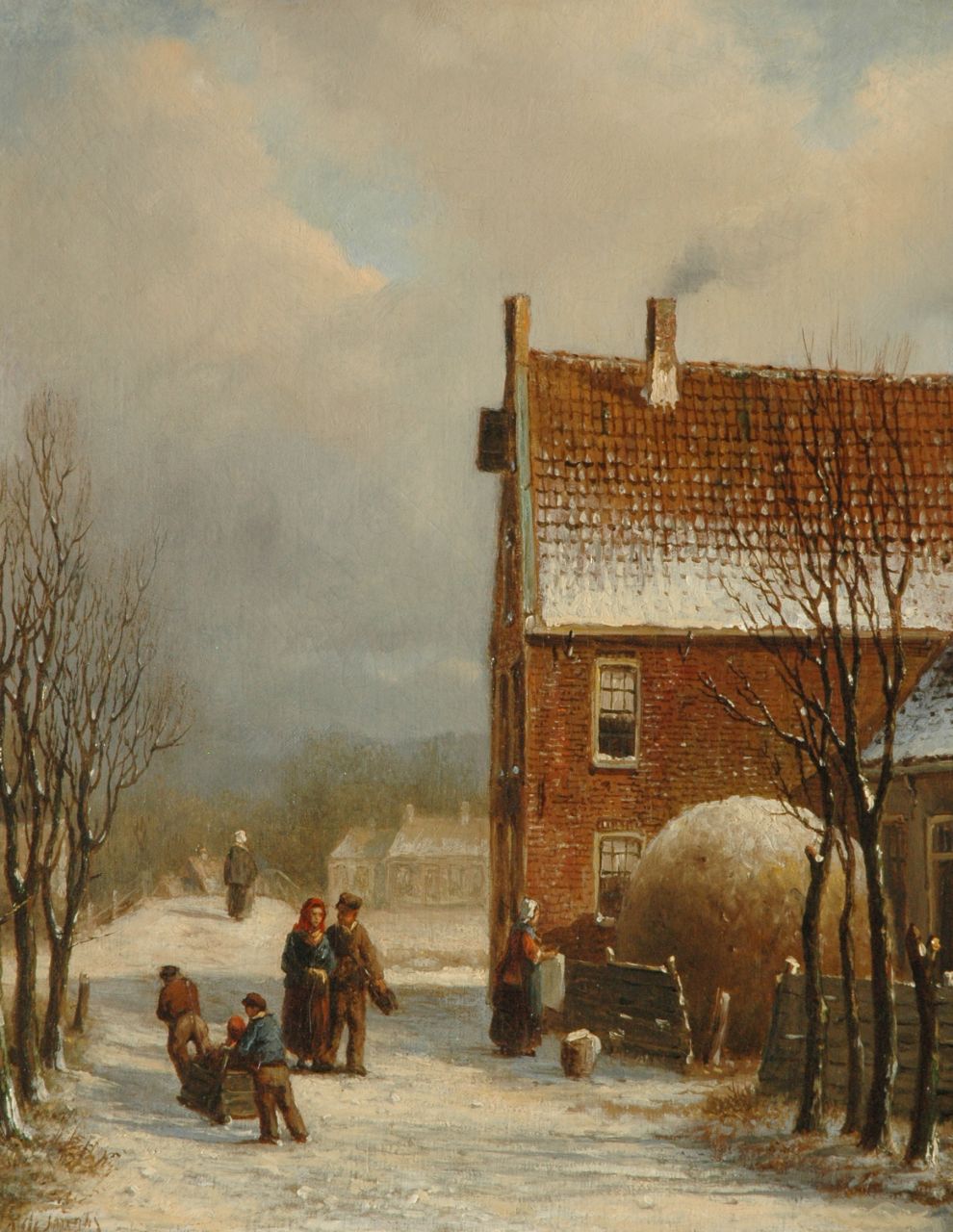 Jongh O.R. de | Oene Romkes de Jongh, A street scene in winter, Öl auf Leinwand 36,5 x 29,2 cm, signed l.l.