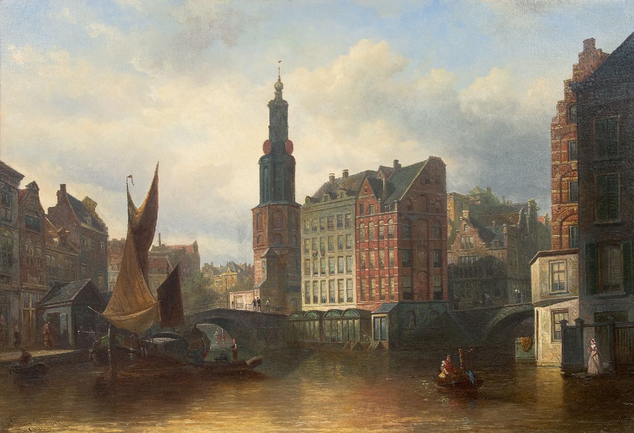 Bommel E.P. van | Elias Pieter van Bommel, Anblick auf den Munt Turm, Amsterdam, Öl auf Leinwand 63,3 x 92,7 cm, Unterzeichnet u.l. und datiert 1883