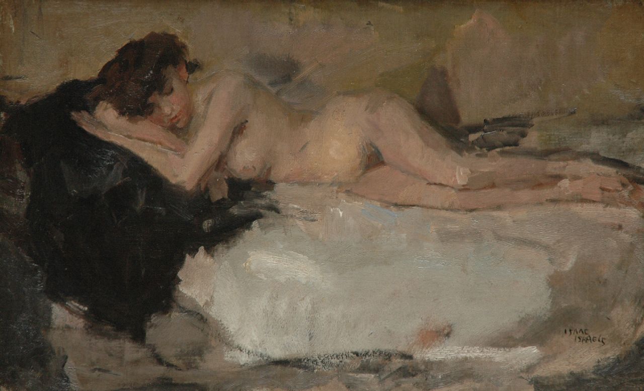 Israels I.L.  | 'Isaac' Lazarus Israels, Reclining female nude, Öl auf Leinwand 40,7 x 65,5 cm, signed l.r. und executed ca. 1898-1906