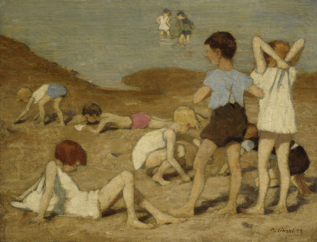 Viktor Pucinski | Children at the beach, Öl auf Leinwand, 35,9 x 45,8 cm, signed l.r. und dated '28