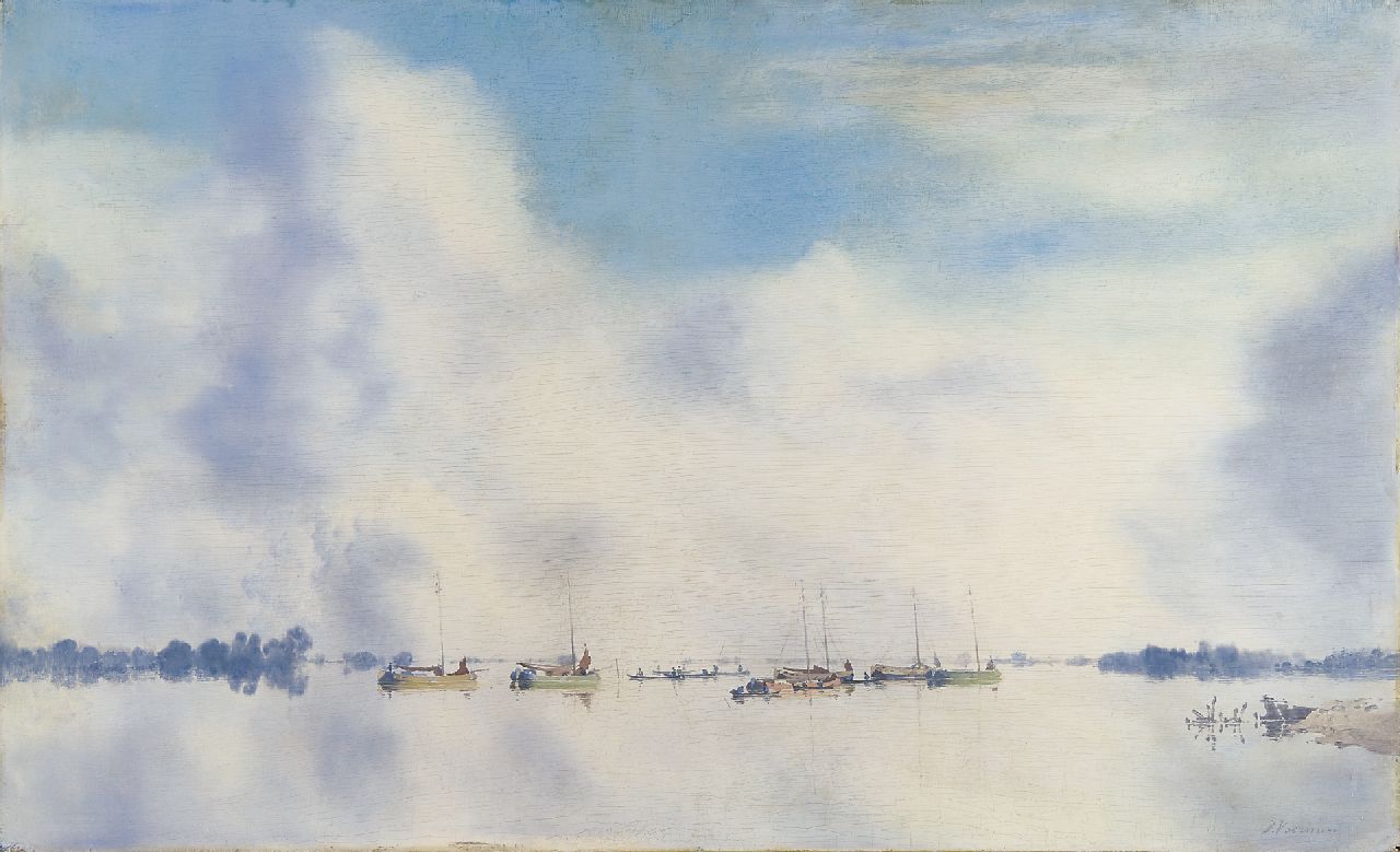 Voerman sr. J.  | Jan Voerman sr., The river IJssel with sailing vessels, Öl auf Holzfaser 45,5 x 75,1 cm, signed l.r.
