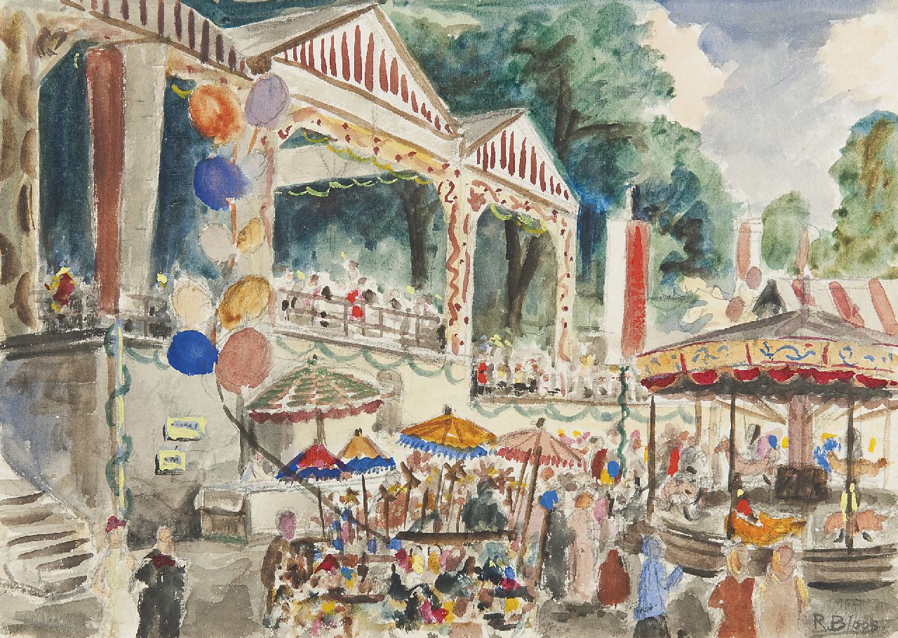 Bloos R.W.  | 'Richard' Willi Bloos, The fair, Bleistift und Aquarell auf Papier 24,3 x 33,1 cm, signed l.r. und l.r. dated (indistinctly, in pencil) 1950