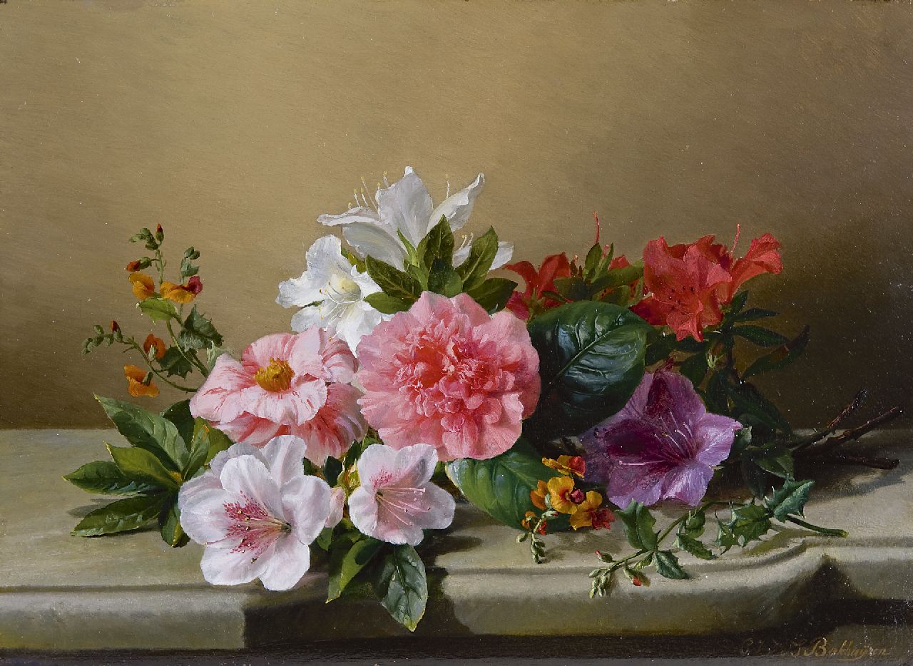 Sande Bakhuyzen G.J. van de | 'Gerardine' Jacoba van de Sande Bakhuyzen, A flower still life, Öl auf Holz 28,2 x 38,9 cm, signed l.r.
