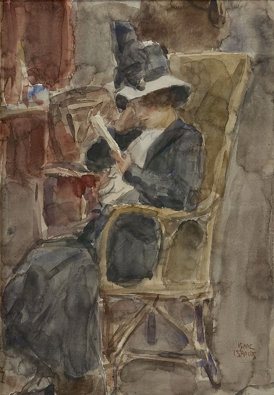 Israels I.L.  | 'Isaac' Lazarus Israels, A woman, reading, Aquarell auf Papier 50,7 x 35,4 cm, signed l.r.