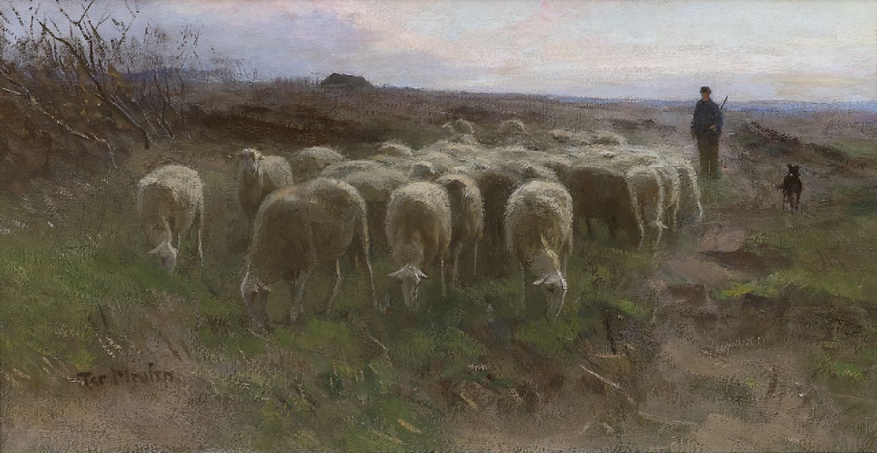 Meulen F.P. ter | François Pieter ter Meulen, Hirt mit Herde auf der Heide, Öl auf Leinwand 34,6 x 61,3 cm, Unterzeichnet l.u.
