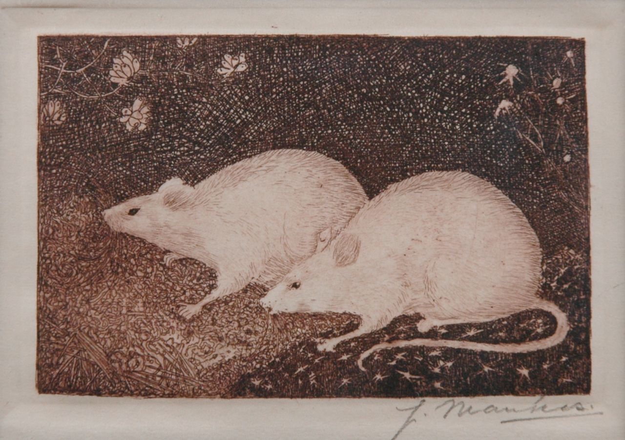 Mankes J.  | Jan Mankes, Two mice, Radierung auf Papier 6,5 x 10,2 cm, signed l.r. (in pencil) und executed in 1916