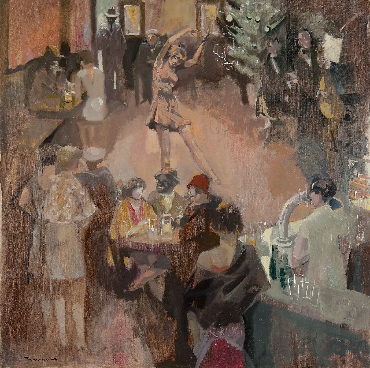 Bervoets L.  | Leo Bervoets | Gemälde zum Verkauf angeboten | Café dansant, Öl auf Leinwand 80,4 x 80,2 cm, Unterzeichnet l.u.