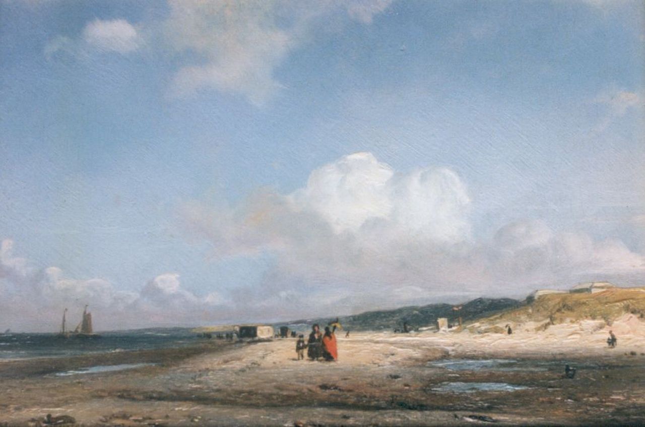 Deventer W.A. van | 'Willem' Anthonie van Deventer, Strolling along the beach, Öl auf Holz 12,3 x 18,2 cm, signed l.l.