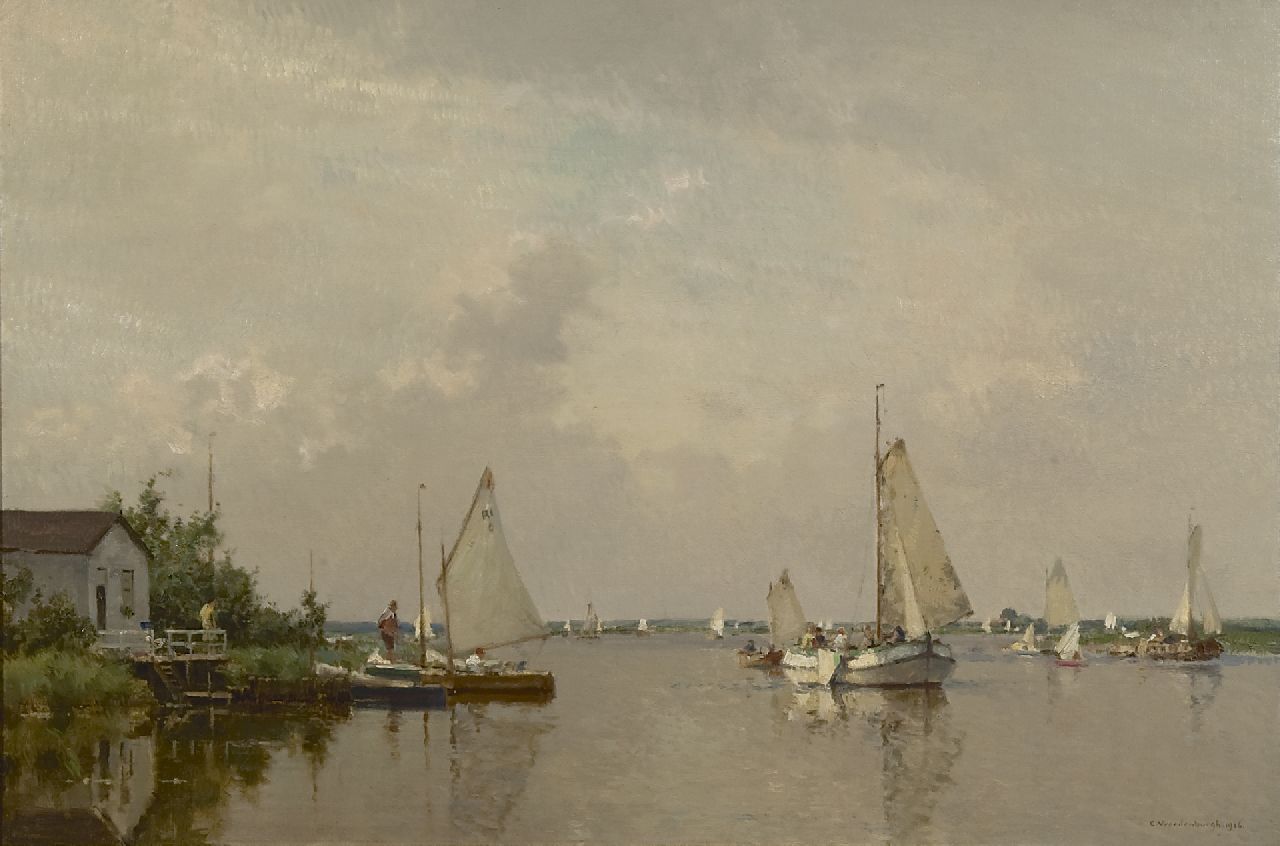 Vreedenburgh C.  | Cornelis Vreedenburgh, A view of a lake with a lemsteraak and other sailing vessels, Öl auf Leinwand 60,2 x 90,2 cm, signed l.r. und dated 1936