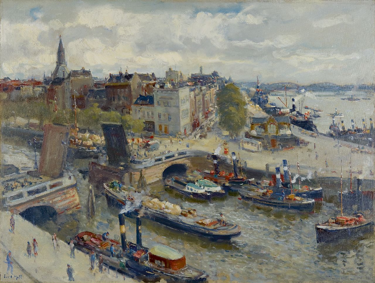 Moll E.  | Evert Moll, A view of de Boompjes, Rotterdam, Öl auf Leinwand 61,0 x 80,7 cm, signed l.l.