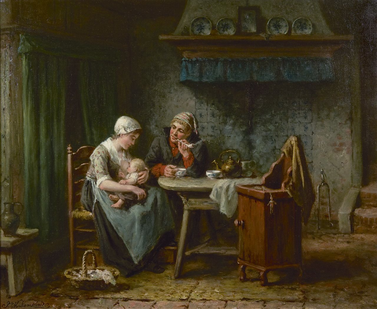 Damschreuder J.J.M.  | Jan Jacobus Matthijs Damschreuder, Tender parental love, Öl auf Leinwand 55,3 x 67,3 cm, signed l.l.
