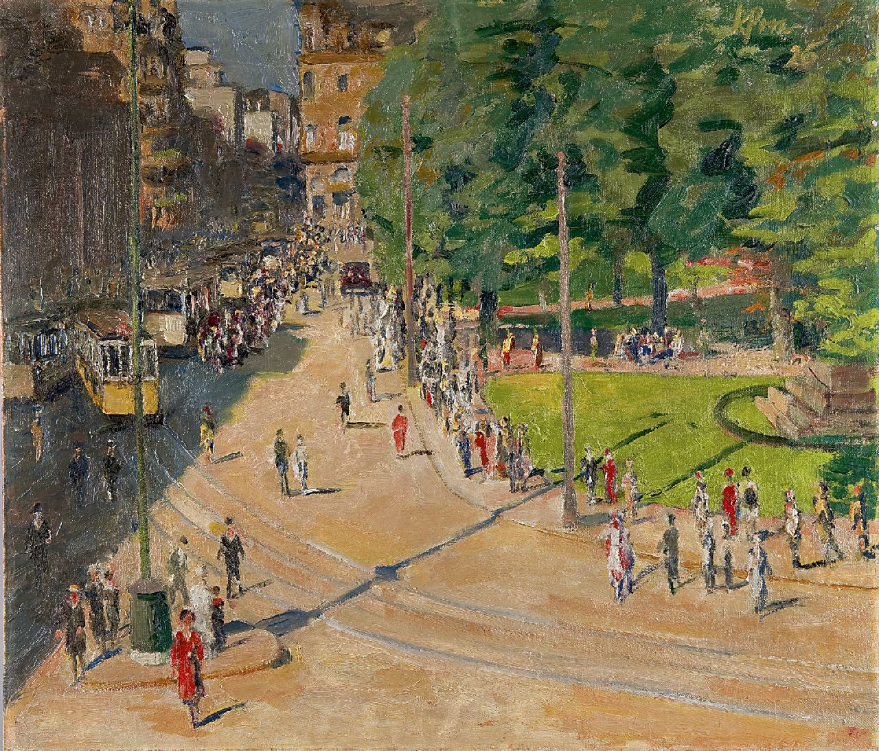 Ignaz Kaufmann | Der Schlossplatz in Stuttgart an einem sonnigen Tag, Öl auf Leinwand, 65,5 x 75,3 cm, Unterzeichnet r.o. und datiert '26