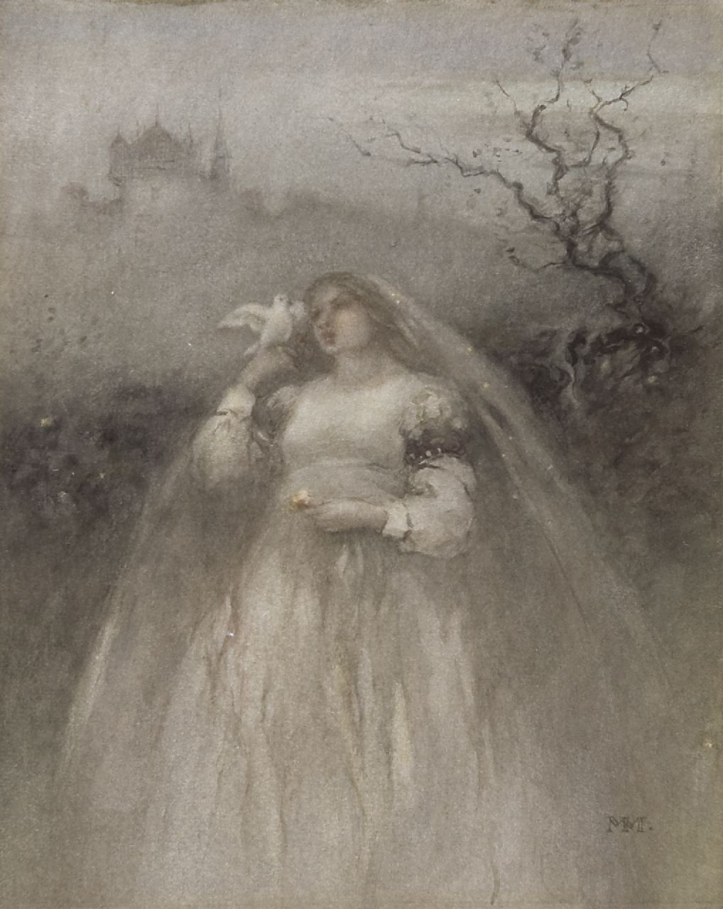 Maris M.  | Matthijs 'Thijs' Maris, The young bride, Aquarell auf Papier 27,7 x 22,3 cm, signed l.r. with monogram und painted ca. 1875-1876