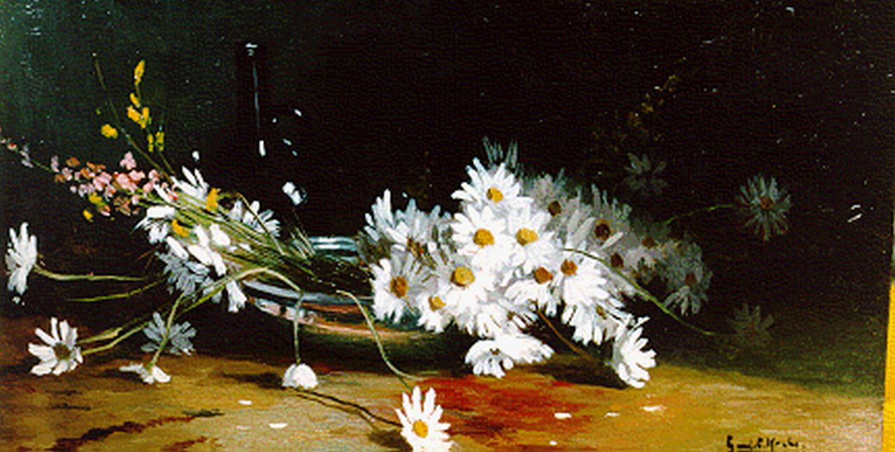 Krol G.C.  | 'Gerard' Cornelis  Krol, A still life with daisies, Öl auf Holz 17,5 x 30,3 cm, signed l.r.