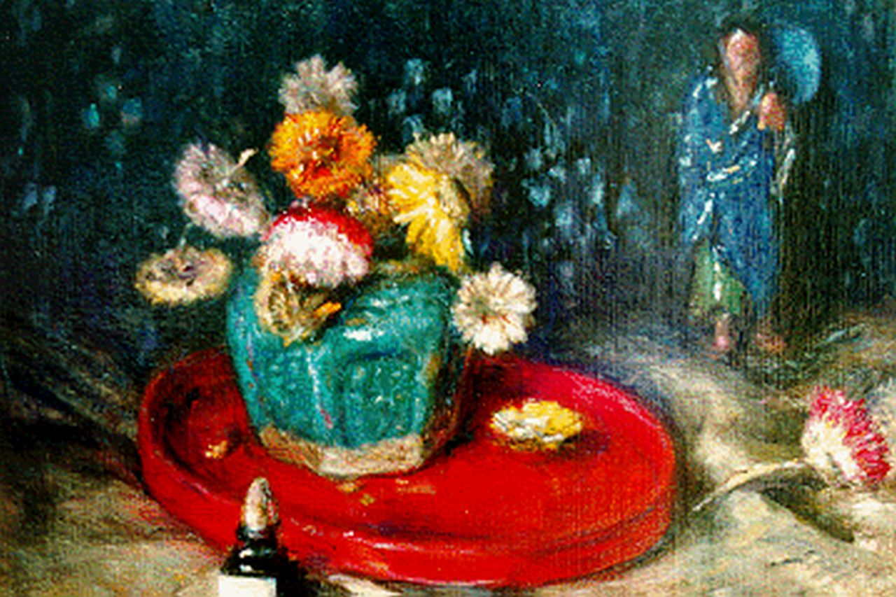 Erkelens P.C.  | Paulus Casper Erkelens, Dried flowers in ginger jar, Öl auf Holz 24,2 x 34,2 cm, signed l.r.