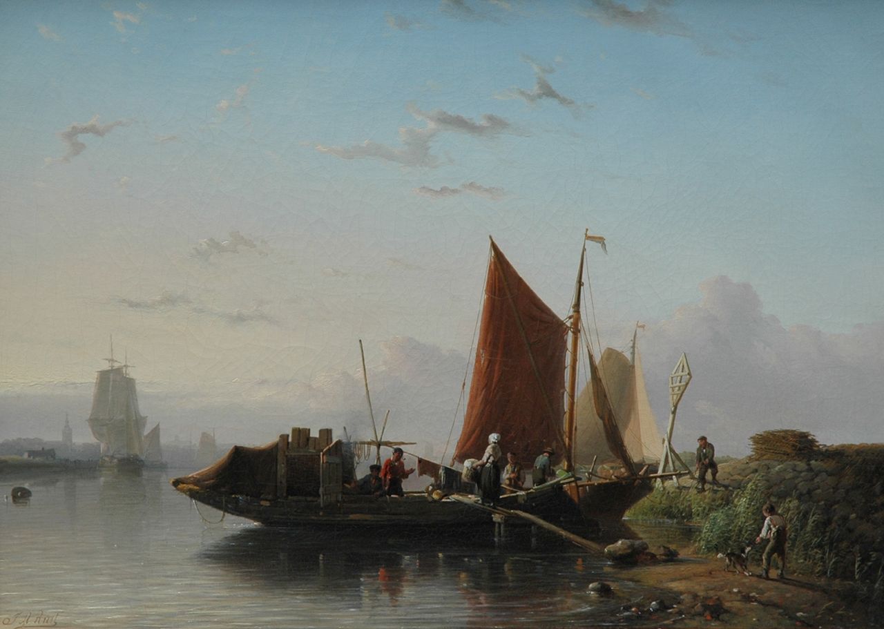 Rust J.A.  | Johan 'Adolph' Rust, The ferry, Öl auf Leinwand 39,2 x 54,0 cm, signed l.l.