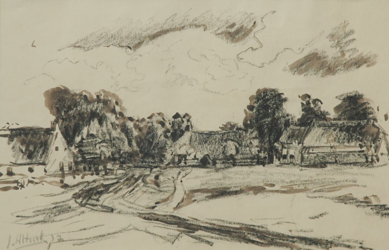 Altink J.  | Jan Altink, Farms in a landscape, Schwarze Kreide und gewaschene Tinte auf Papier 31,8 x 48,7 cm, Unterzeichnet l.u. und datiert '32