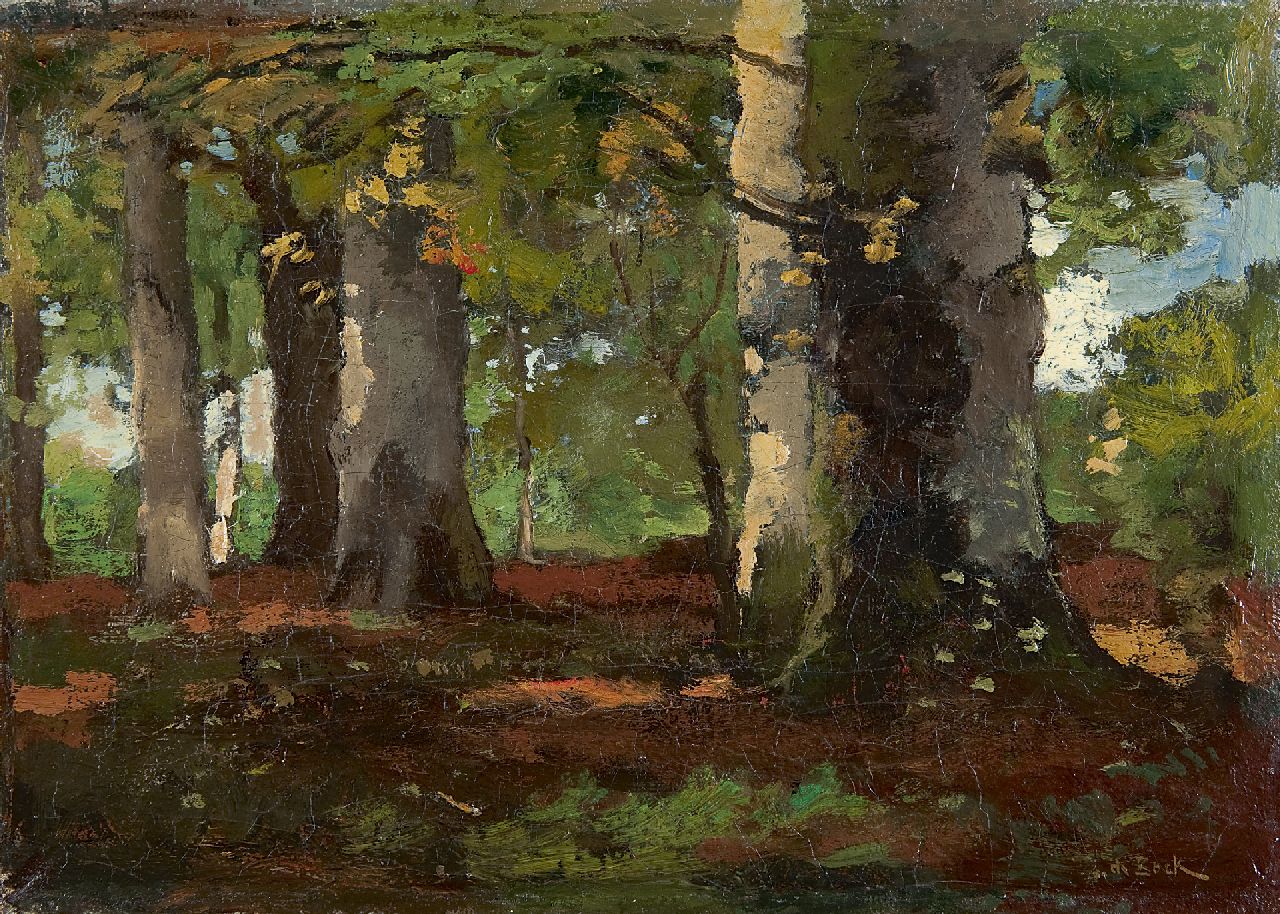 Bock T.E.A. de | Théophile Emile Achille de Bock, Beech trees near Renkum, Öl auf Leinwand 25,2 x 35,3 cm, signed l.r.