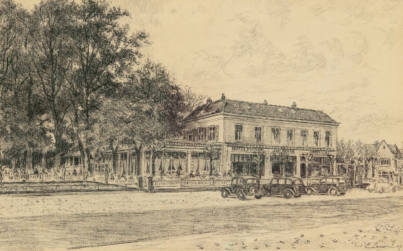 Louis Landré | Hotel Jan Tabak in Bussum, Kreide auf Papier, 32,0 x 51,5 cm, Unterzeichnet r.u. und datiert '37