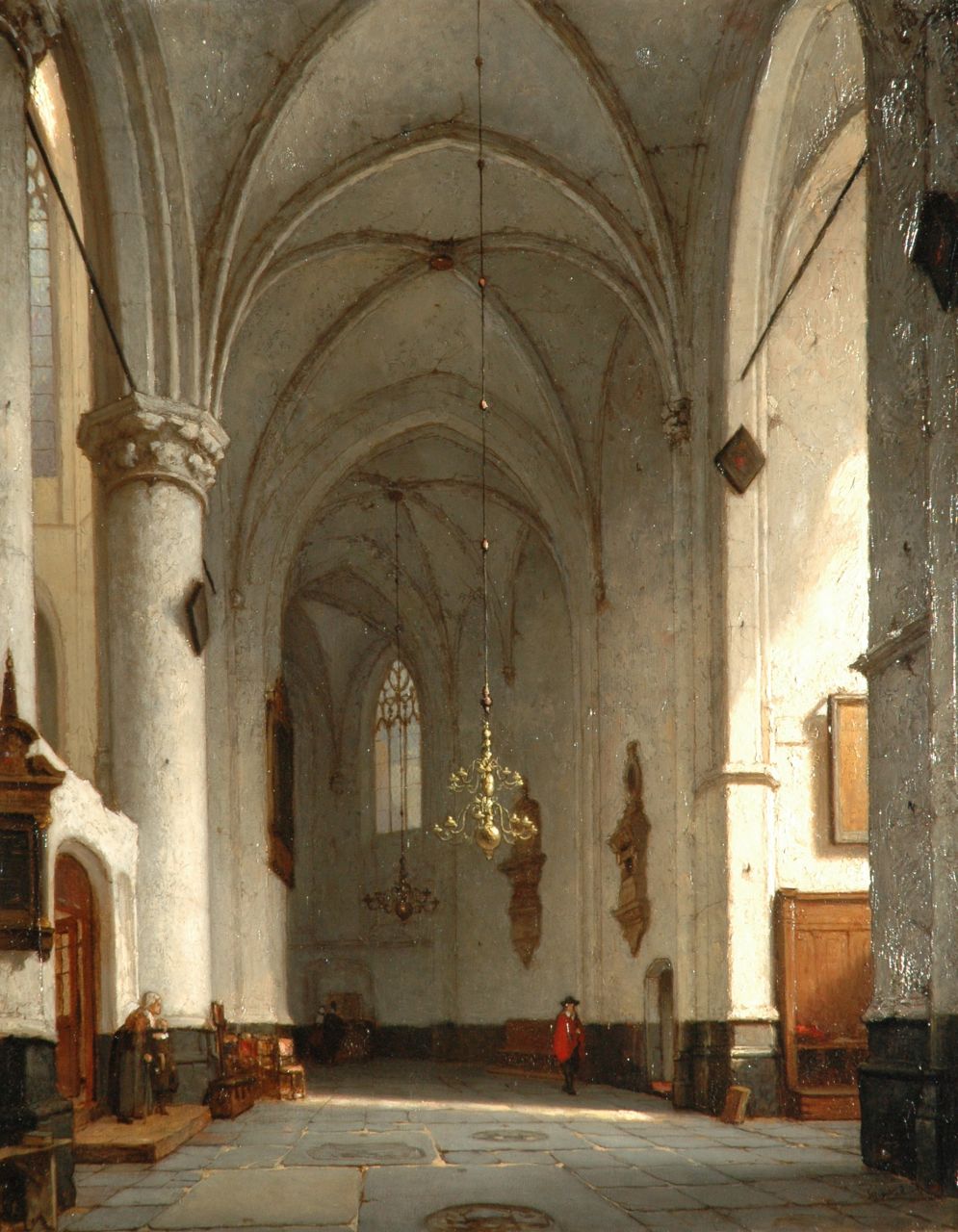 Schenkel J.J.  | Jan Jacob Schenkel, A sunlit church interior, Öl auf Holz 57,3 x 44,5 cm, signed l.r.