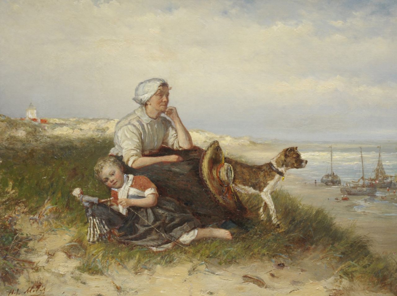 Mélis H.J.  | Henricus Joannes Mélis, Awaiting the fishing fleet, Öl auf Leinwand 37,2 x 48,5 cm, signed l.l.