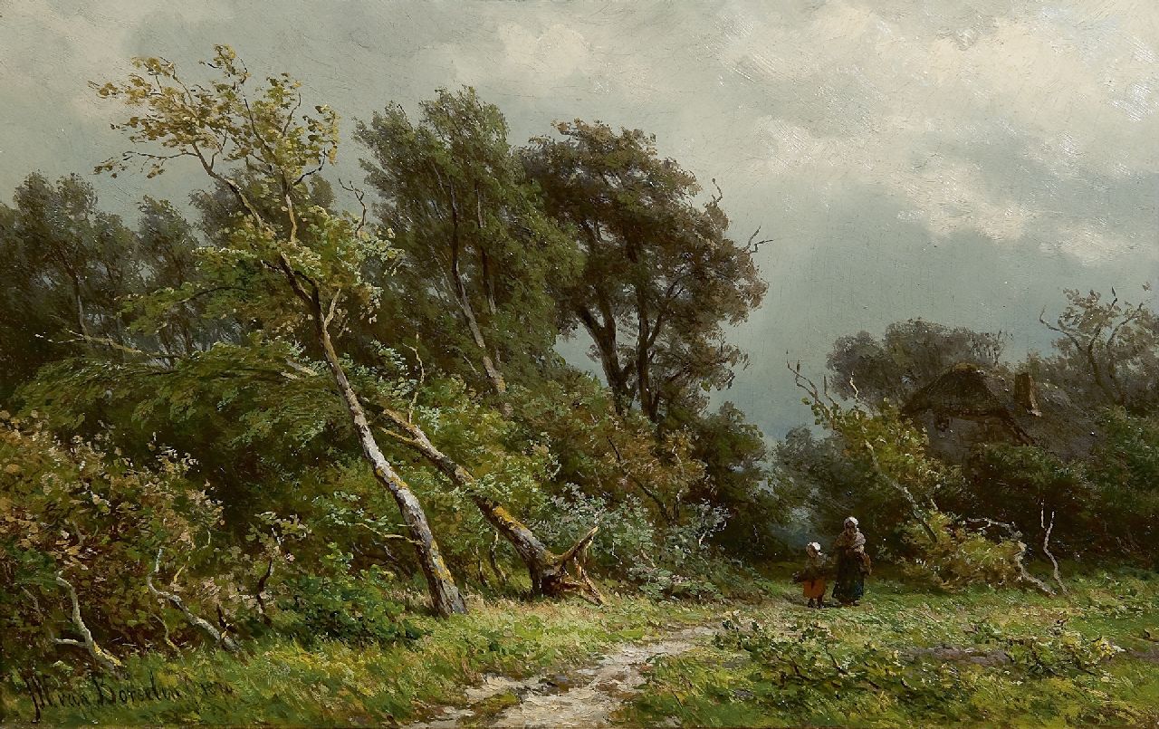 Borselen J.W. van | Jan Willem van Borselen, Holz lesen nach dem Sturm, Öl auf Holz 22,5 x 35,3 cm, Unterzeichnet l.u. und datiert 1870