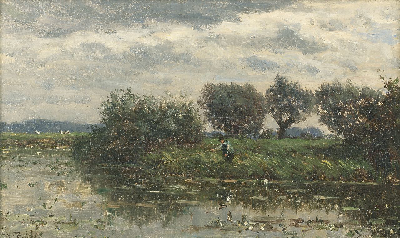 Roelofs W.  | Willem Roelofs, Willows at the waterfront, Loosdrecht, Öl auf Leinwand 26,5 x 44,0 cm, signed l.r.