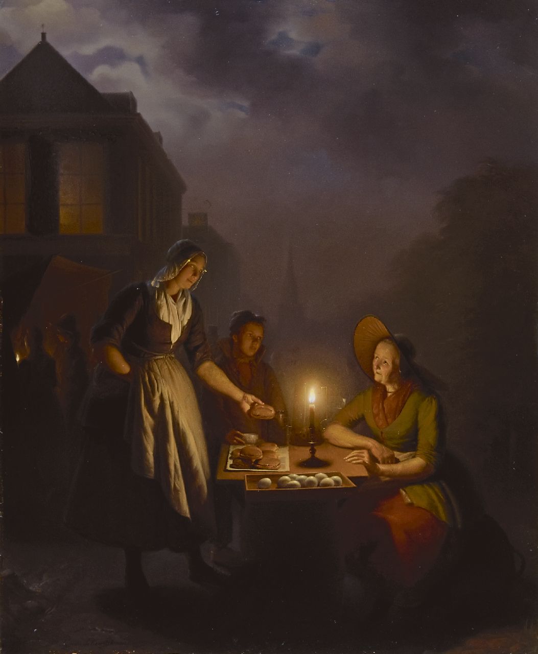 Schendel P. van | Petrus van Schendel, Market in the evening, Öl auf Holz 75,3 x 62,5 cm, signed l.l. und painted ca. 1846-1850