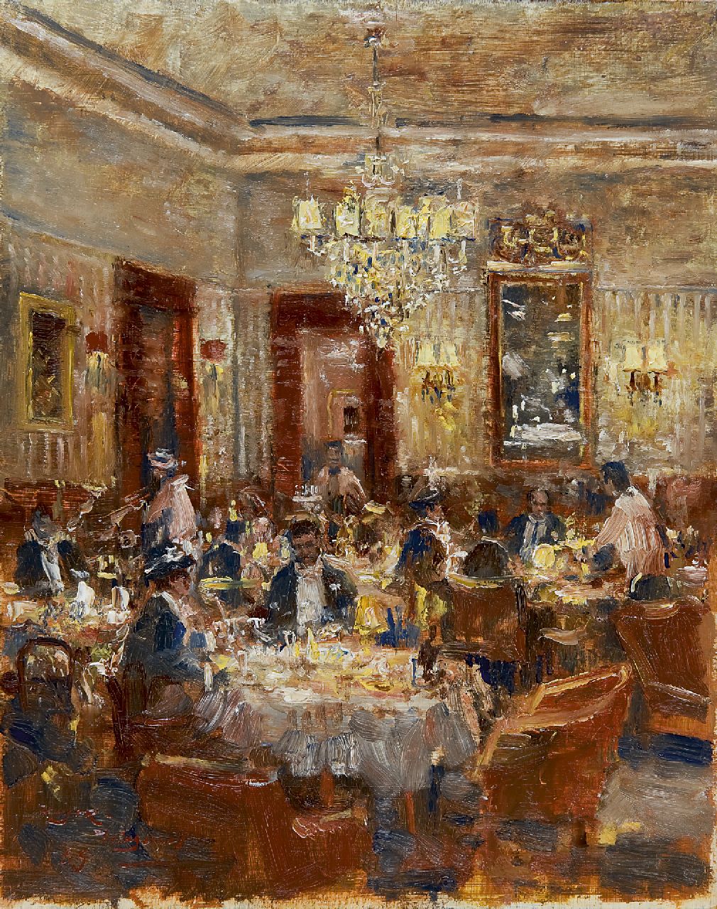 Meyer-Wiegand R.D.  | Rolf Dieter Meyer-Wiegand, A festive evening at the restaurant, Öl auf Holz 30,0 x 23,9 cm, signed l.l.