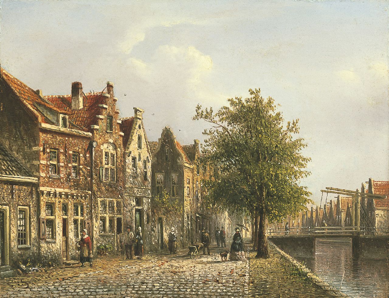Spohler J.F.  | Johannes Franciscus Spohler, Canal with quay and drawbridge, Öl auf Holz 15,8 x 20,6 cm, signed l.l.